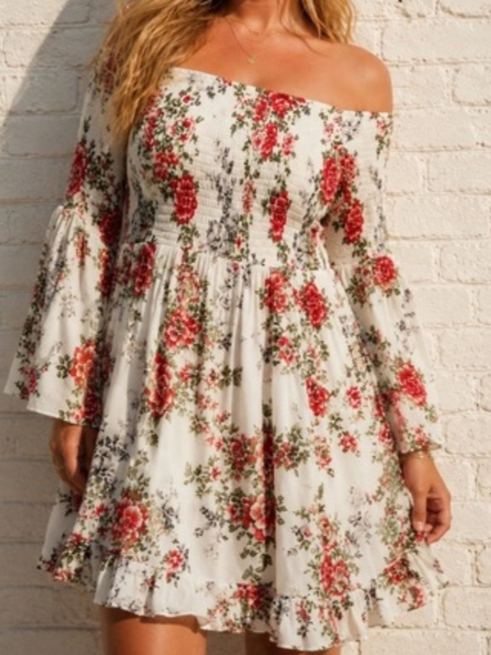 Torrid Off-Shoulder White Floral Smocked Mini Dress, SZ 1X, EUC